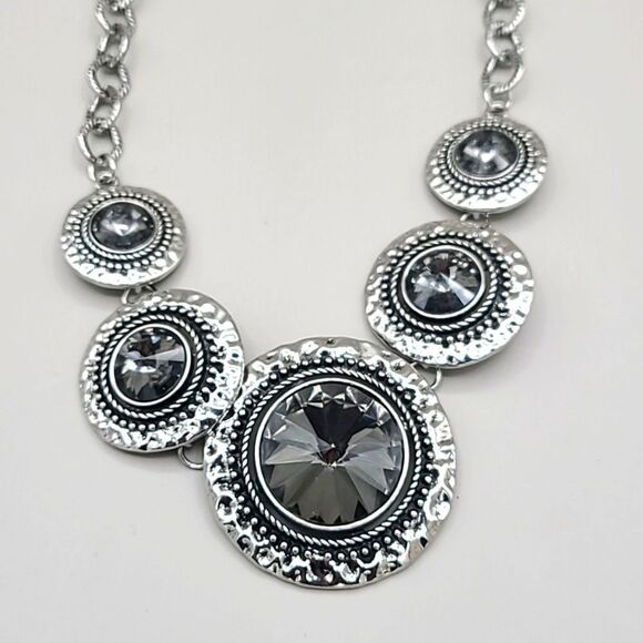 J. Crew Silver Necklace with Five Large Circular Rhinestones - Picture 5 of 5